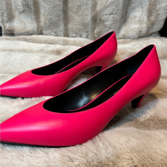 Bright Pink Saint Laurent Paris Italian Leather Low Heels - Picture 3 of 5